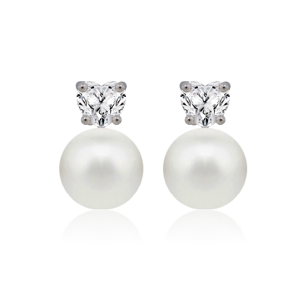 Heart Shaped CZ Pearl Stud Earrings